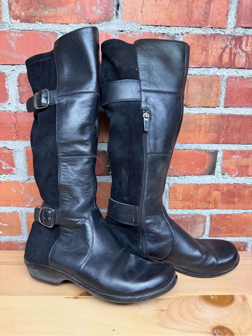Dansko Black Leather Tall Boots with Buckles